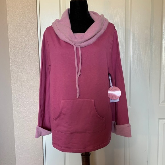 NWT Pajama Gram Pink Cowl Neck Pullover Sweatshirt Size Large - Picture 1 of 9